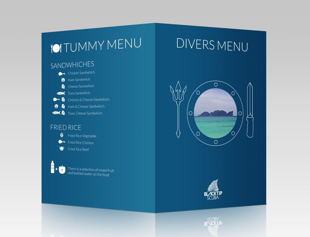 Branding design for a price list for Blacktip Scuba a dive center on Koh Phi Phi